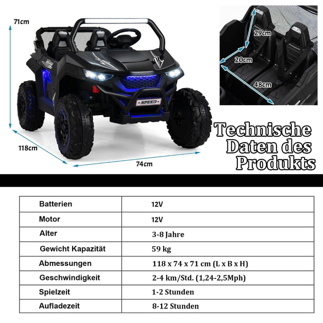 2-Sitzer Kinder-Elektroauto mit Fernbedienung, Musik, Lichtern