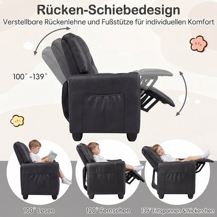 2-Seater Kids Recliner Sofa with Cup Holders - Black