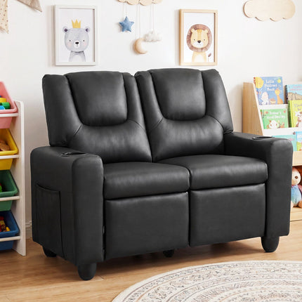 2-Seater Kids Recliner Sofa with Cup Holders - Black