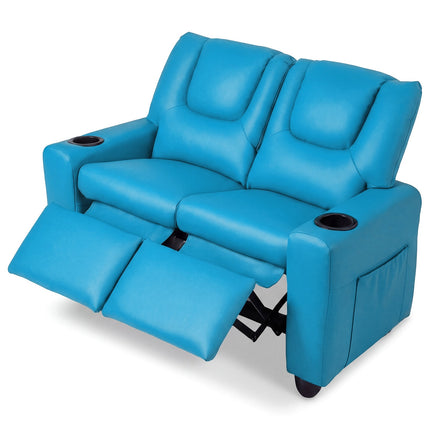 2-Seater Kids Recliner Sofa with Cup Holders - Blue