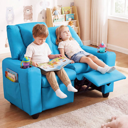 2-Seater Kids Recliner Sofa with Cup Holders - Blue