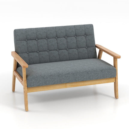 2-Seater Linen Sofa, Rubberwood Frame, Button Design