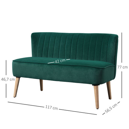 Zweisitzer-Sofa, samtartiges Polyester, dunkelgrün