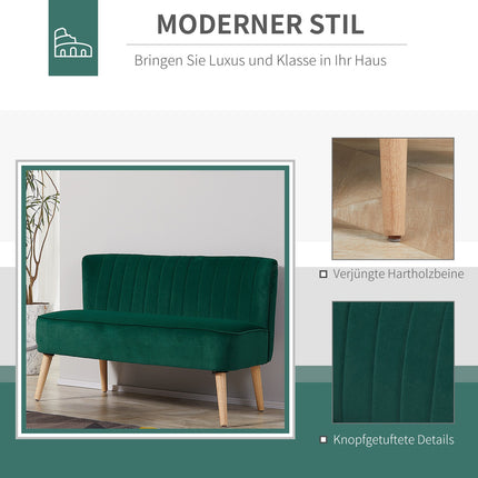 Zweisitzer-Sofa, samtartiges Polyester, dunkelgrün