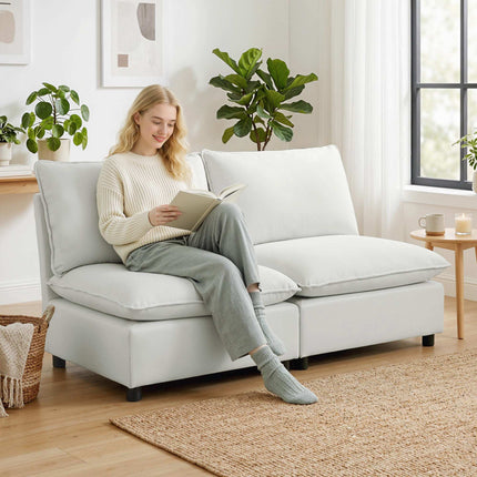2-Seater Modular Sofa, 146 cm Faux Leather, Grey