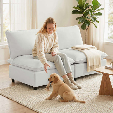 2-Seater Modular Sofa, 146 cm Faux Leather, Grey