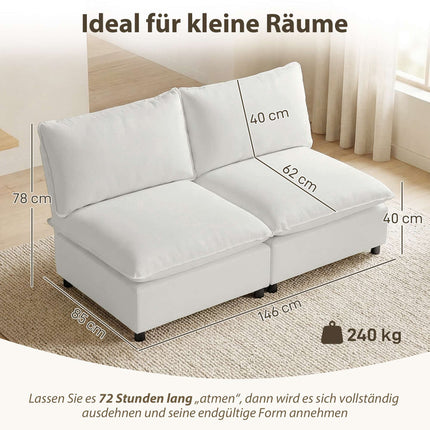 2-Seater Modular Sofa, 146 cm Faux Leather, Grey