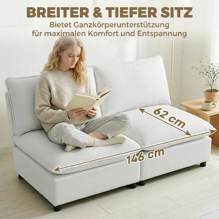 2-Seater Modular Sofa, 146 cm Faux Leather, Grey