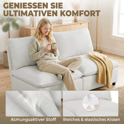 2-Seater Modular Sofa, 146 cm Faux Leather, Grey