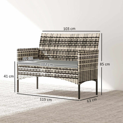 2-Sitzer Outdoor Rattan Sofa mit Kissen, Dunkelgrau