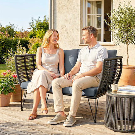 2-Sitzer Outdoor-Rattansofa mit Kissen, Hellgrau