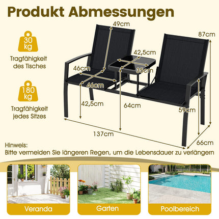 2-Seater Outdoor Sofa with Table, Breathable Fabric