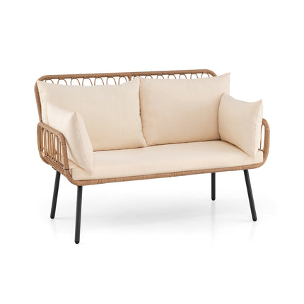 2-Sitzer PE-Rattan Outdoor-Sofa mit Kissen, Beige