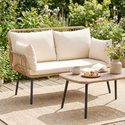 2-Sitzer PE-Rattan Outdoor-Sofa mit Kissen, Beige