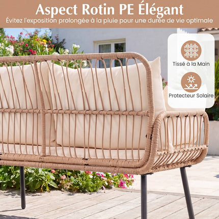 2-Sitzer PE-Rattan Outdoor-Sofa mit Kissen, Beige