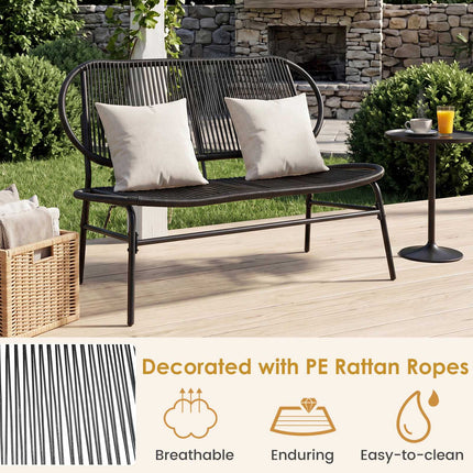 2-Seater Polyrattan Garden Bench, Ergonomic, 300kg Capacity