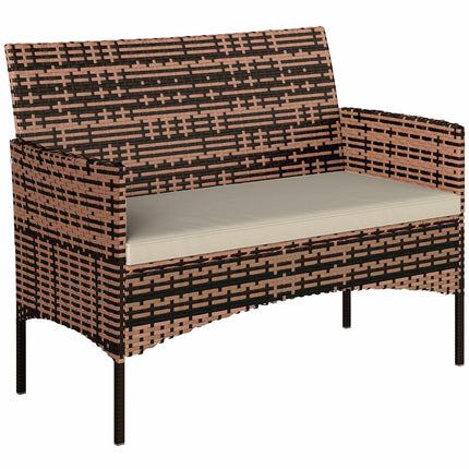 2-Seater Rattan Garden Sofa with Cushions, Khaki/Brown