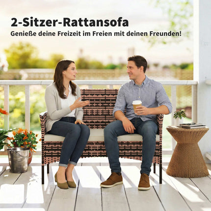 2-Seater Rattan Garden Sofa with Cushions, Khaki/Brown