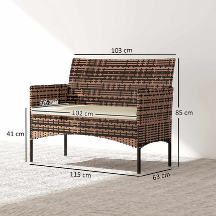 2-Seater Rattan Garden Sofa with Cushions, Khaki/Brown