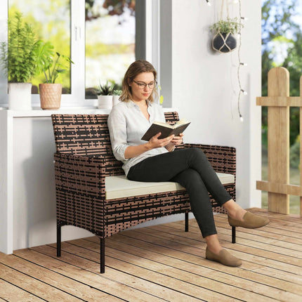 2-Seater Rattan Garden Sofa with Cushions, Khaki/Brown
