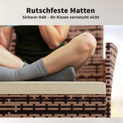 2-Seater Rattan Garden Sofa with Cushions, Khaki/Brown