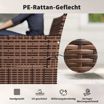2-Seater Rattan Garden Sofa with Cushions, Khaki/Brown