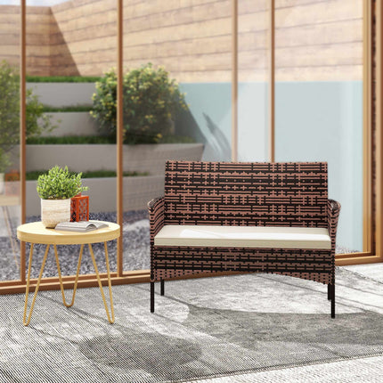 2-Seater Rattan Garden Sofa with Cushions, Khaki/Brown
