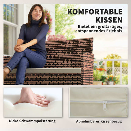 2-Seater Rattan Garden Sofa with Cushions, Khaki/Brown
