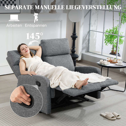 2-Sitzer-Liegesofa, verstellbare Rückenlehnen, grauer Stoff