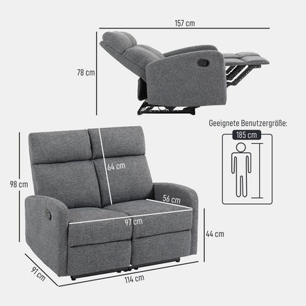 2-Sitzer-Liegesofa, verstellbare Rückenlehnen, grauer Stoff