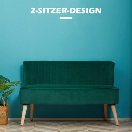2-Sitzer Retro-Sofa, Dunkelgrün, Holzbeine, 117 cm