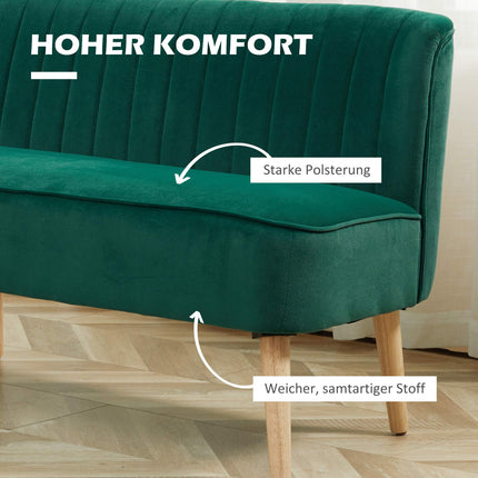 2-Sitzer Retro-Sofa, Dunkelgrün, Holzbeine, 117 cm