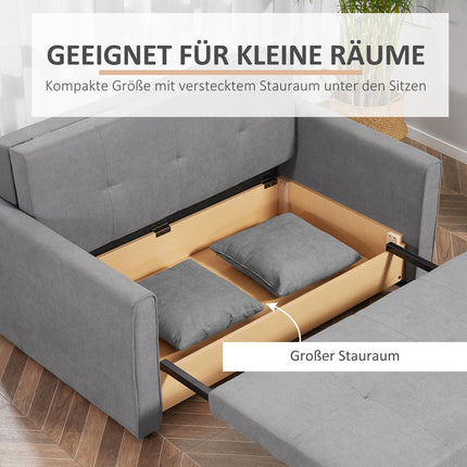 2-seater sofa bed with storage and back cushion, grey