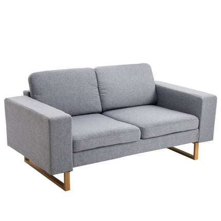 Light gray 2-seater upholstered corner sofa, wooden frame