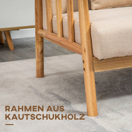 Beiges 2-Sitzer Sofa mit Kissen, Leinenoptik, kompakt