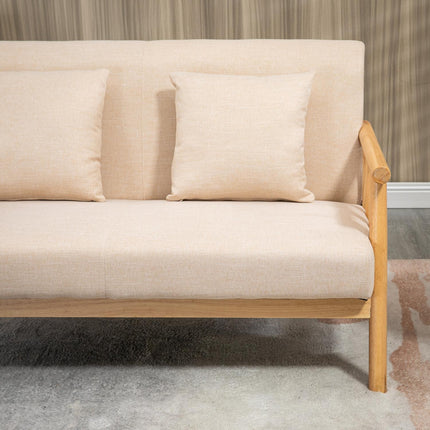 Beiges 2-Sitzer Sofa mit Kissen, Leinenoptik, kompakt