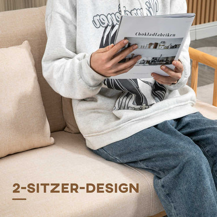 Beiges 2-Sitzer Sofa mit Kissen, Leinenoptik, kompakt