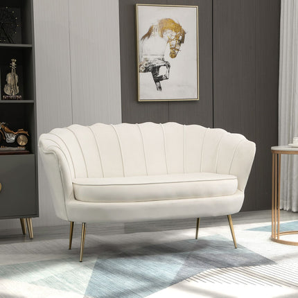 Samt-Loveseat, gepolstert, 2-Sitzer, Creme