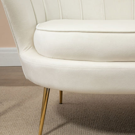 Samt-Loveseat, gepolstert, 2-Sitzer, Creme