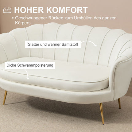 Samt-Loveseat, gepolstert, 2-Sitzer, Creme