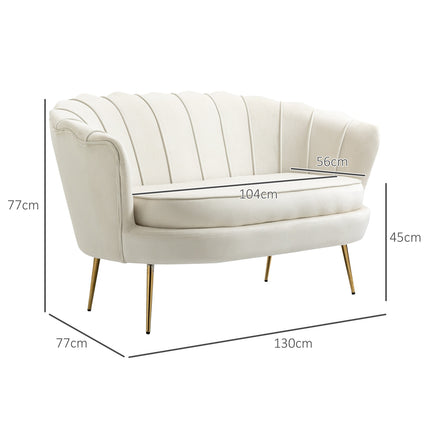 Samt-Loveseat, gepolstert, 2-Sitzer, Creme