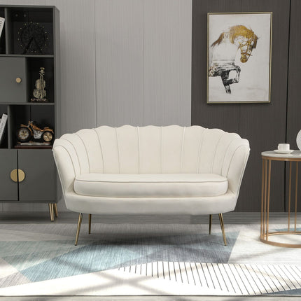 Samt-Loveseat, gepolstert, 2-Sitzer, Creme