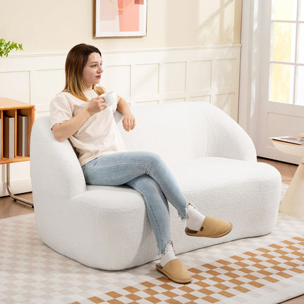2-Sitzer-Sofa, geschwungenes Design, Fleece-Bezug, Cremeweiß