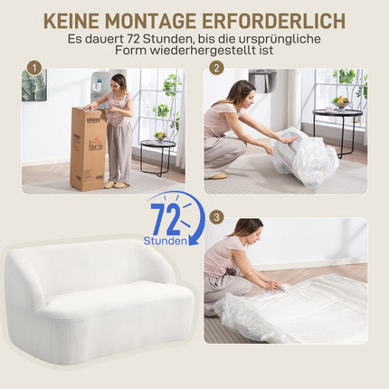 2-Sitzer-Sofa, geschwungenes Design, Fleece-Bezug, Cremeweiß