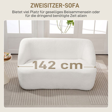 2-Sitzer-Sofa, geschwungenes Design, Fleece-Bezug, Cremeweiß