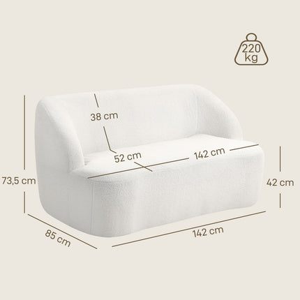 2-Sitzer-Sofa, geschwungenes Design, Fleece-Bezug, Cremeweiß