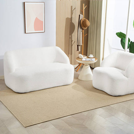 2-Sitzer-Sofa, geschwungenes Design, Fleece-Bezug, Cremeweiß