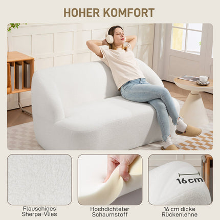 2-Sitzer-Sofa, geschwungenes Design, Fleece-Bezug, Cremeweiß