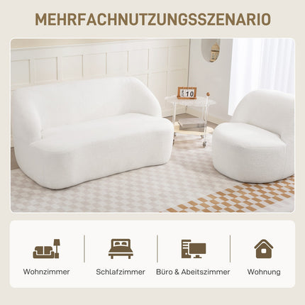 2-Sitzer-Sofa, geschwungenes Design, Fleece-Bezug, Cremeweiß