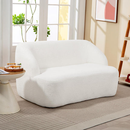 2-Sitzer-Sofa, geschwungenes Design, Fleece-Bezug, Cremeweiß